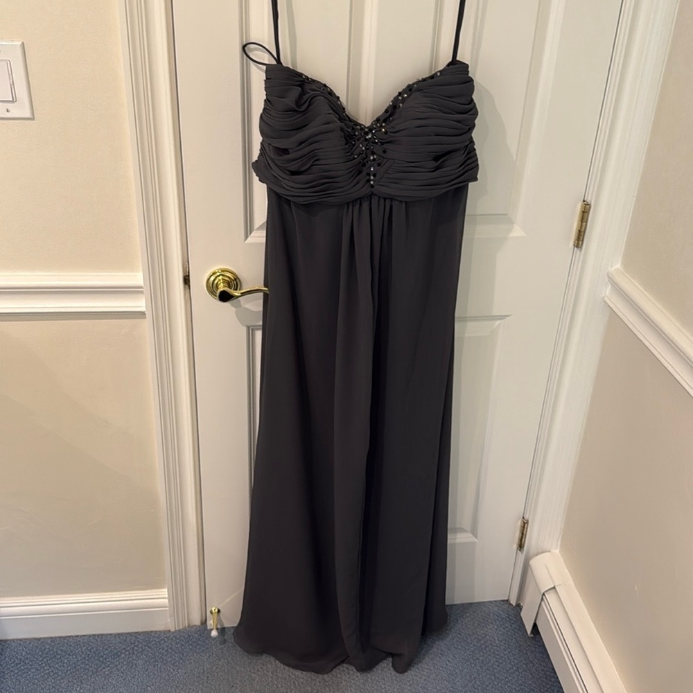 vineyard collection dark Gray with custom beading strapless dress/gown size 18